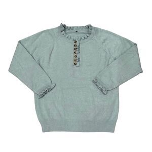 90’s Vintage Blue Ruffle Crew Neck Sweater Small